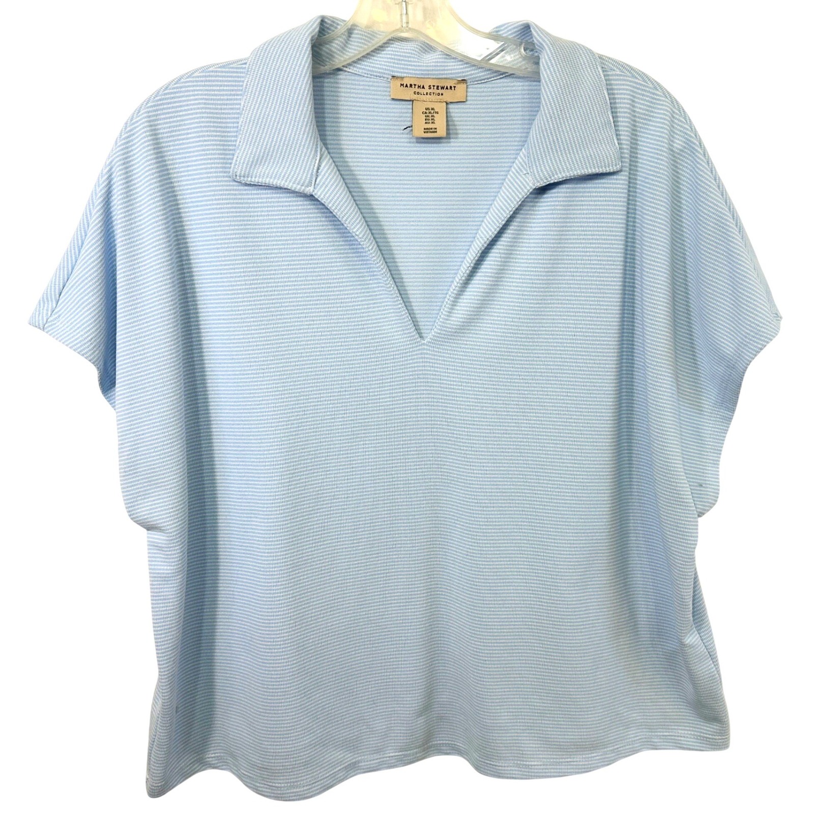 Martha Stewart Collection Xl Top Golf Blue Striped VNeck Polo Top Relaxed 1569 Martha Stewart Collection Xl Top Golf Blue Striped VNeck Polo Top Relaxed 1569